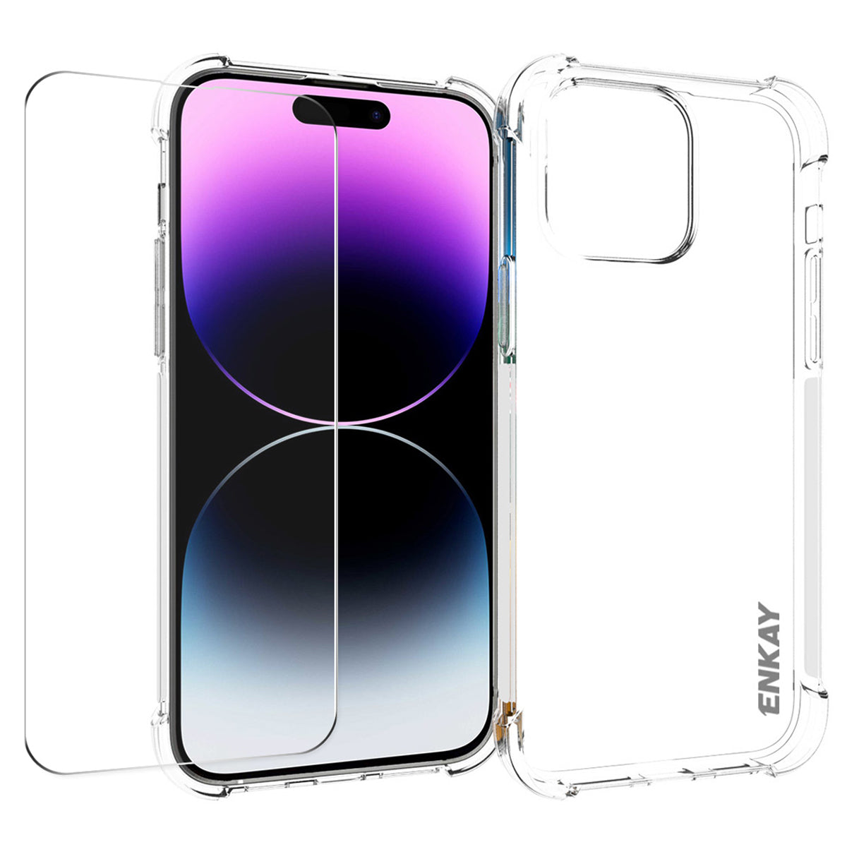 ENKAY HAT PRINCE For iPhone 14 Pro Drop-proof Phone Case Clear TPU Cover with High Aluminium-silicon Glass Screen Film ENKAY HAT PRINCE For iPhone 14 Pro Drop-proof Phone Case Clear TPU Cover with High Aluminium-silicon Glass Screen Film